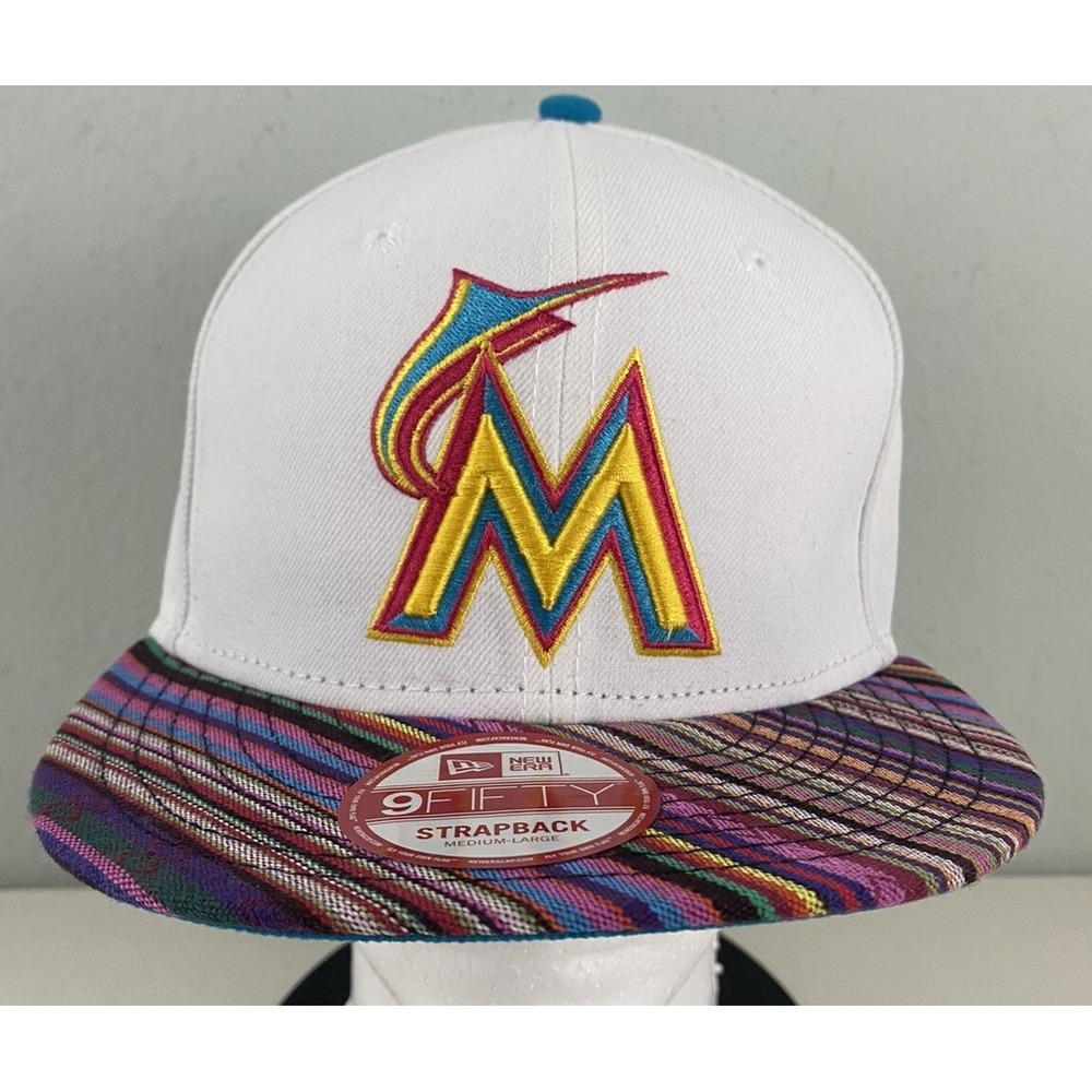 New Era Miami Marlins 9FIFTY Med- Large Strapback Adjustable Striped Bill Hat